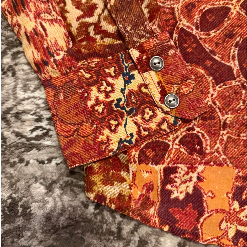NWOT LUCKY BRAND Live In Love Top Women's XL Rust Print 100% Silk Button Shirt - Picture 5 of 11